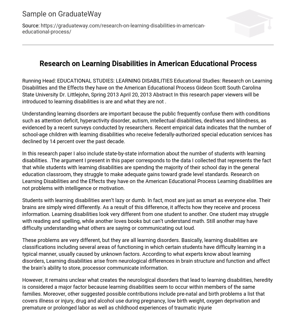 Research on Learning Disabilities in American Educational Process