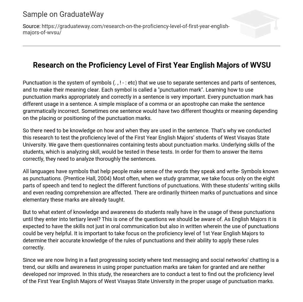 Research on the Proficiency Level of First Year English Majors of WVSU