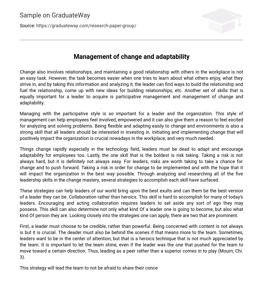 Management of change and adaptability