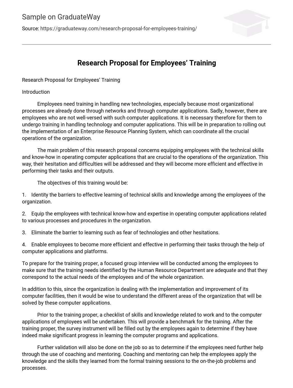 Research Proposal for Employees’ Training