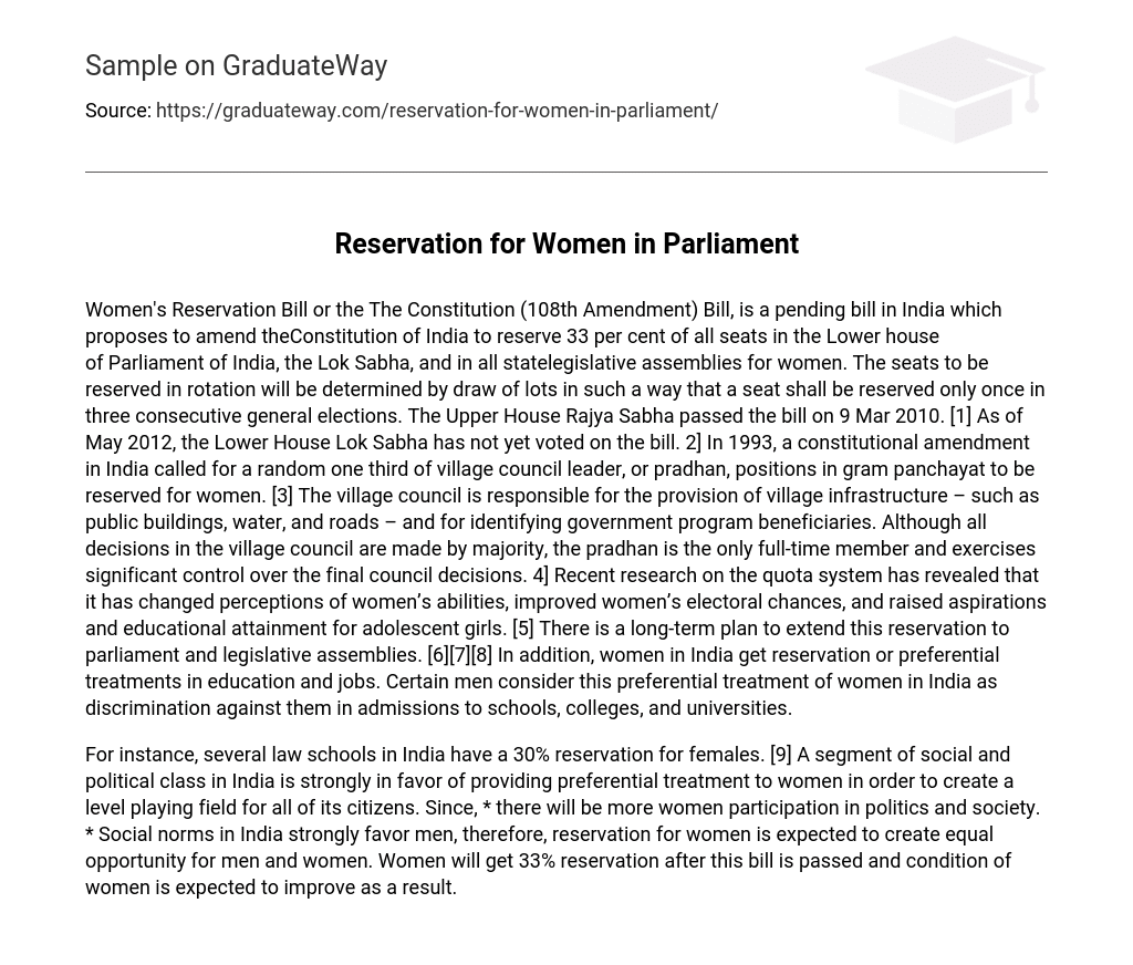 Reservation for Women in Parliament