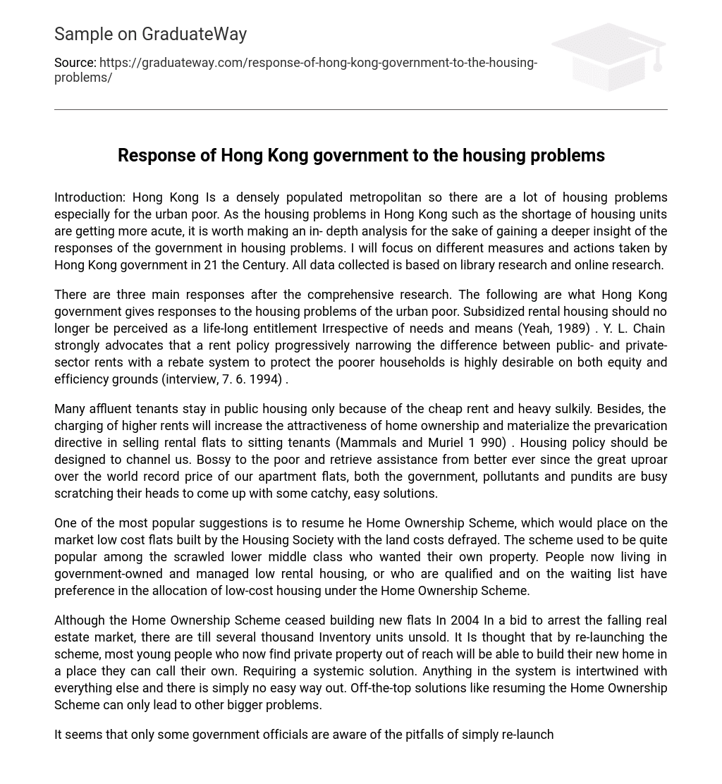 Response of Hong Kong government to the housing problems