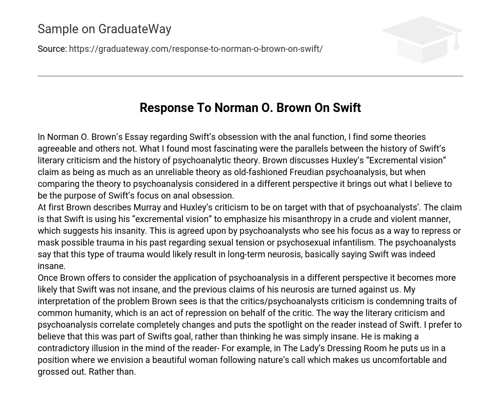 Response To Norman O. Brown On Swift