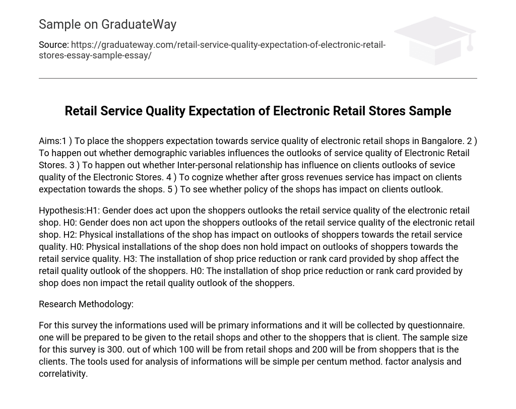 Retail Service Quality Expectation of Electronic Retail Stores Sample