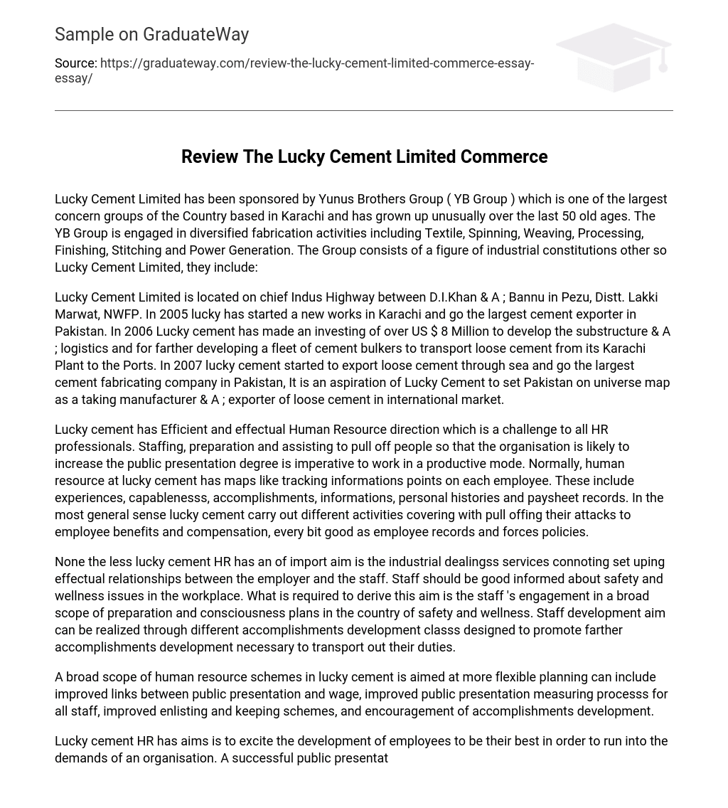 Review The Lucky Cement Limited Commerce