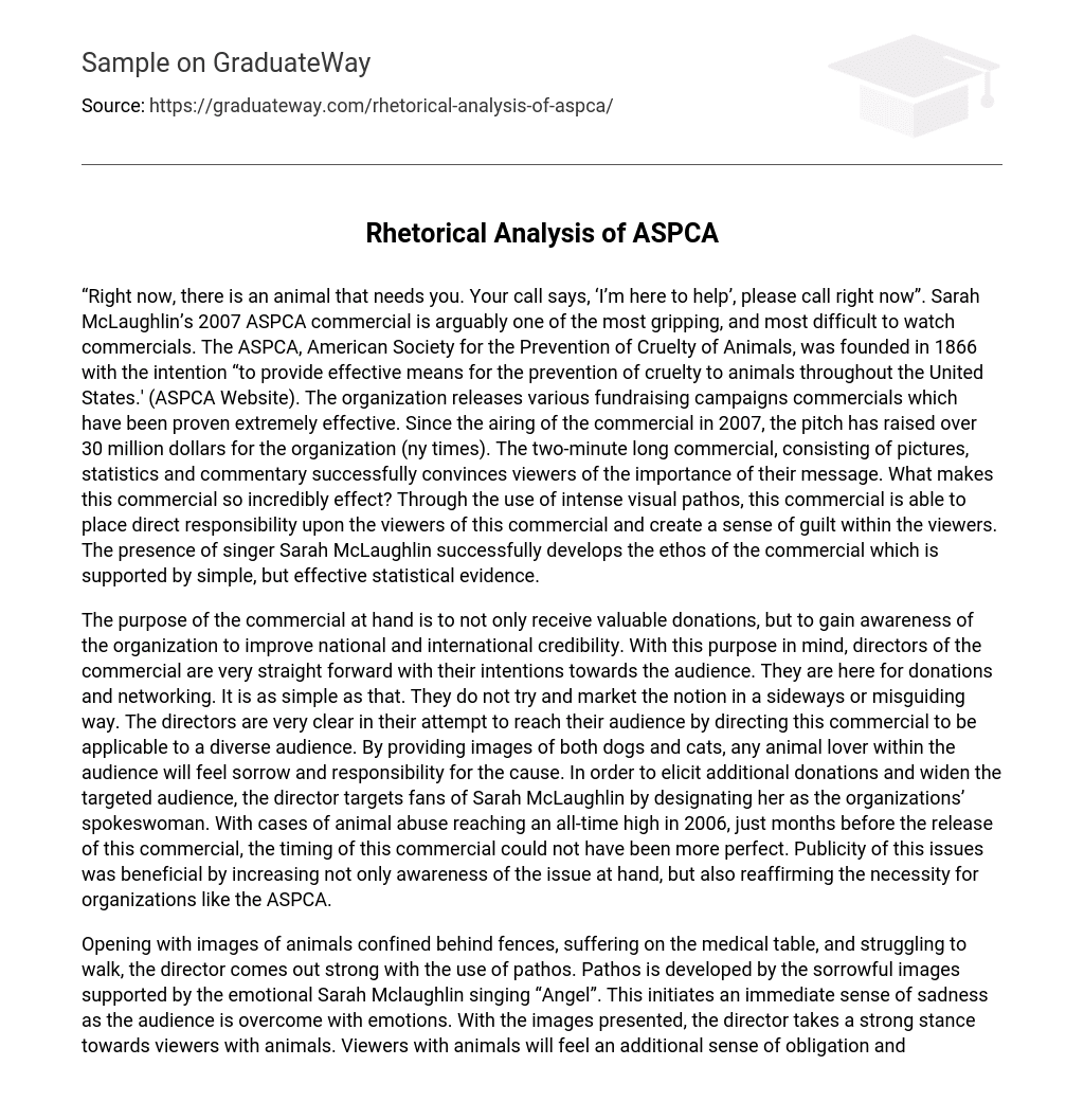 Rhetorical Analysis of ASPCA