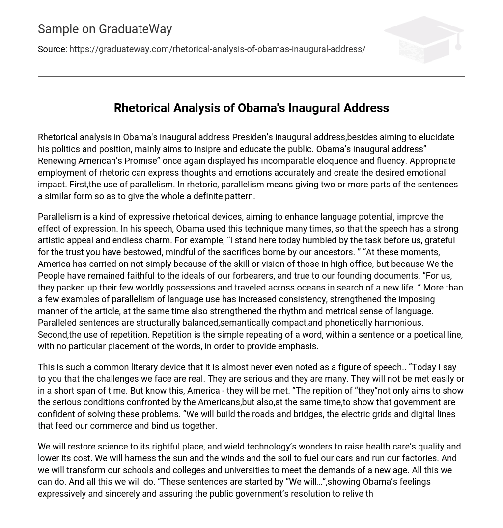 Rhetorical Analysis of Obama’s Inaugural Address