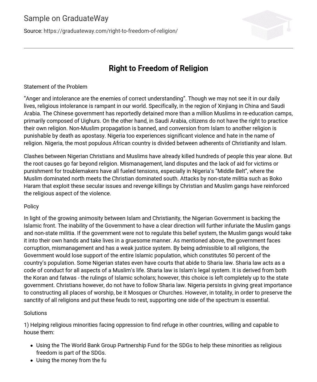 Right to Freedom of Religion