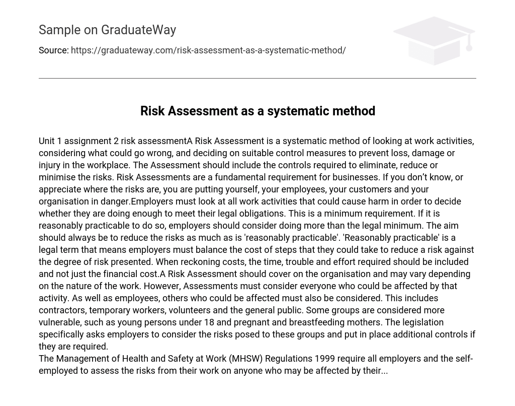 Risk Assessment as a Systematic Method