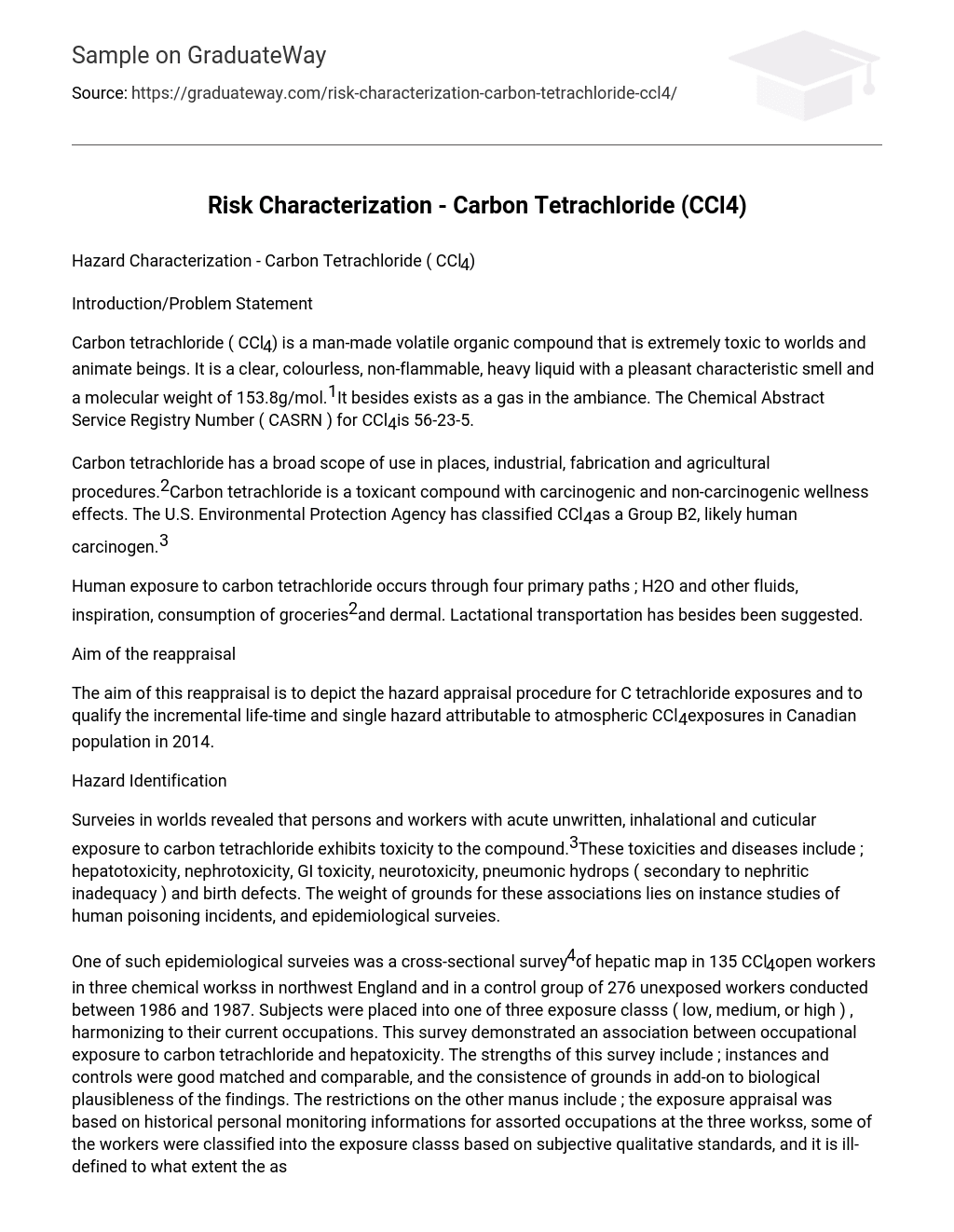 Risk Characterization – Carbon Tetrachloride (CCl4)