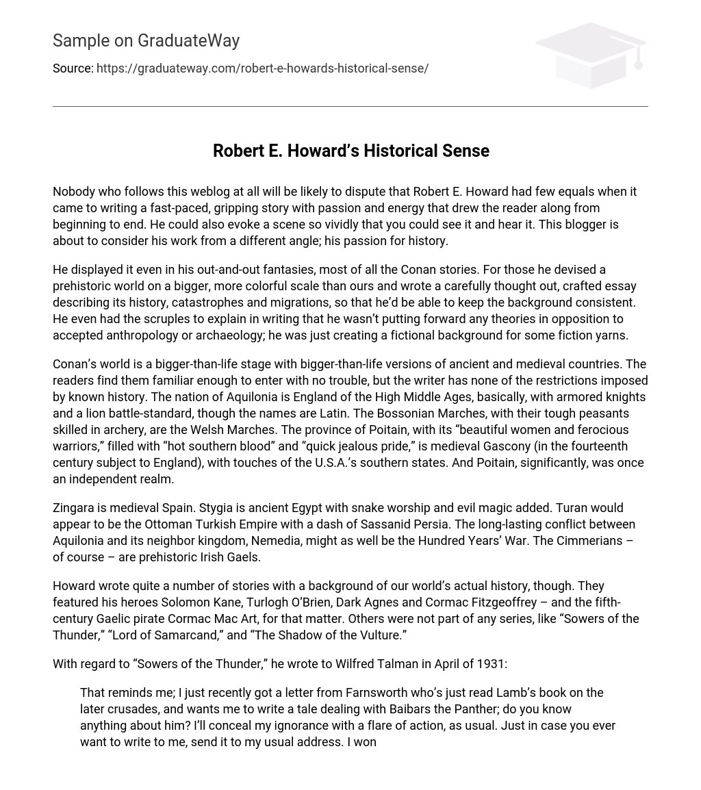 Robert E. Howard’s Historical Sense