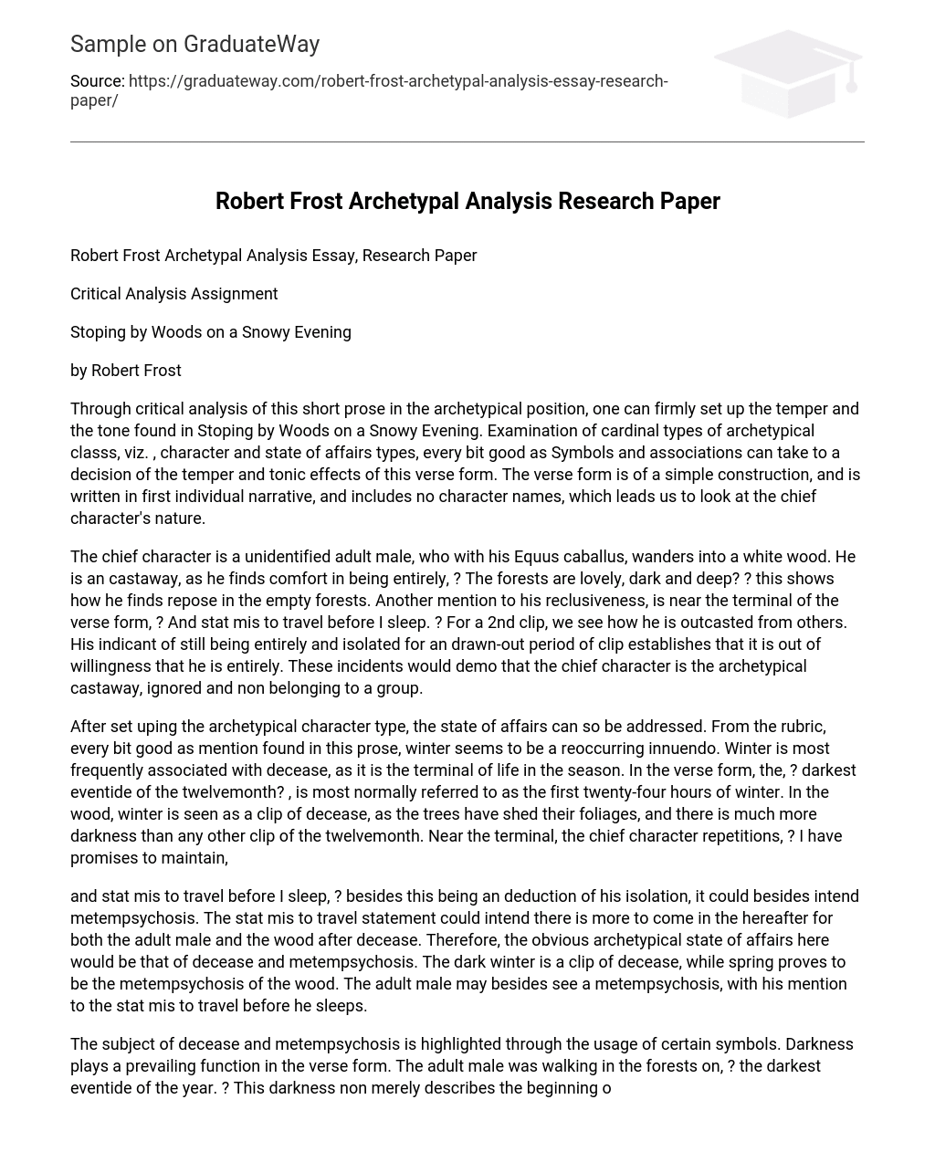 Robert Frost Archetypal Analysis Research Paper