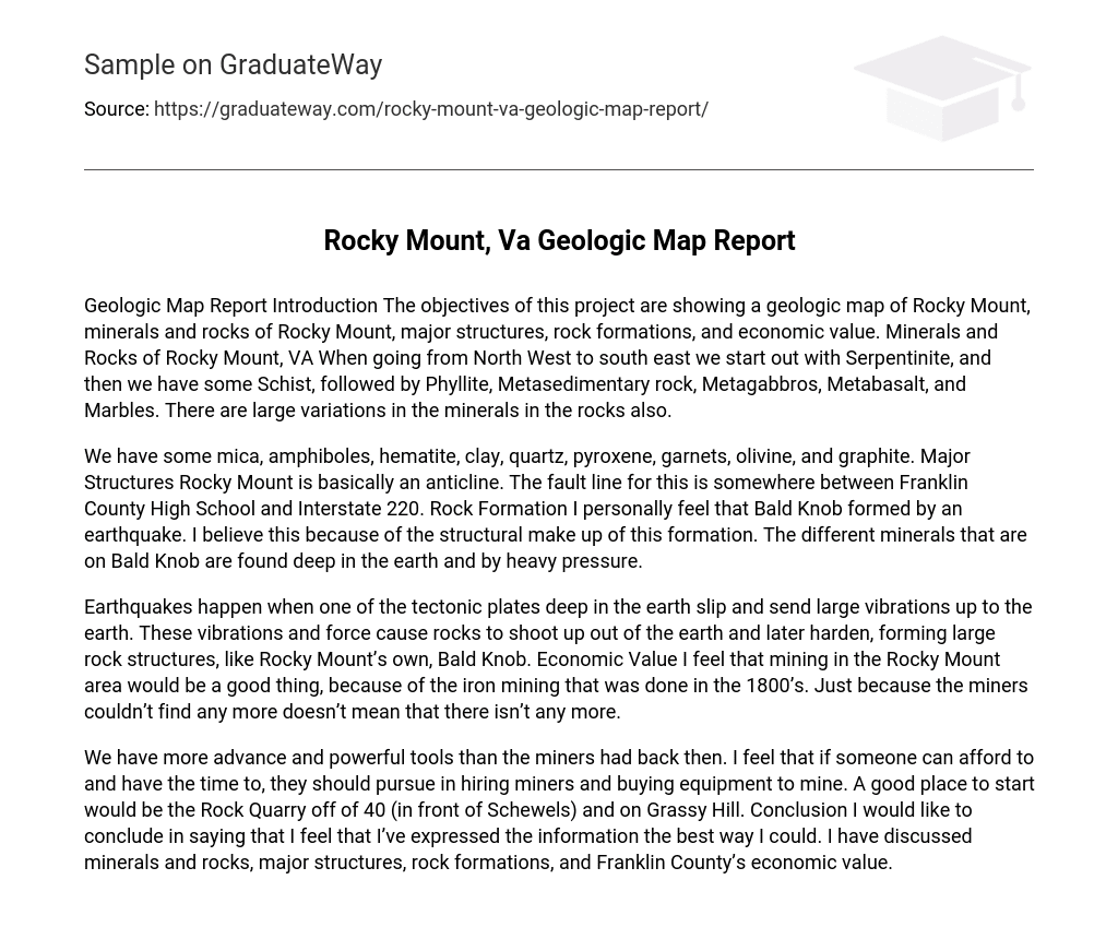 Rocky Mount, Va Geologic Map Report