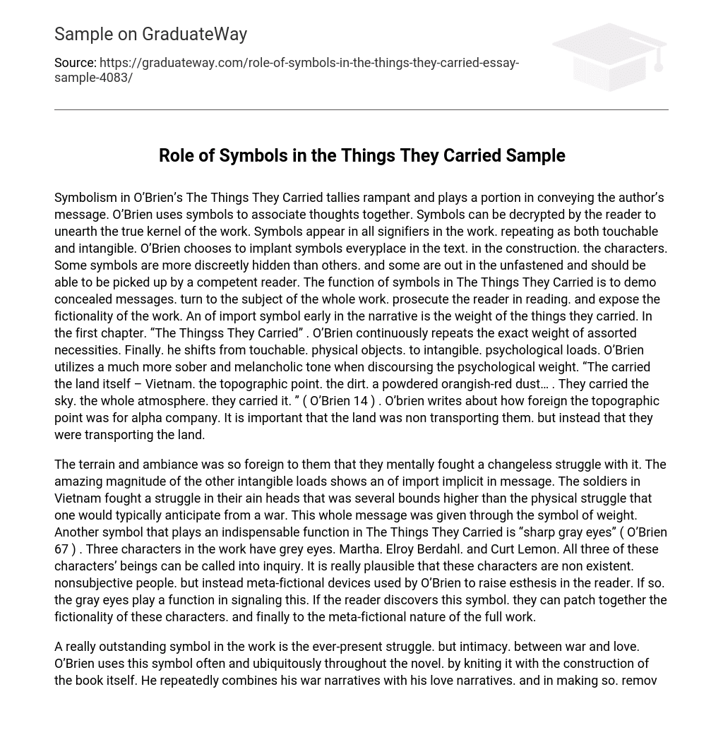Role of Symbols in the Things They Carried Sample