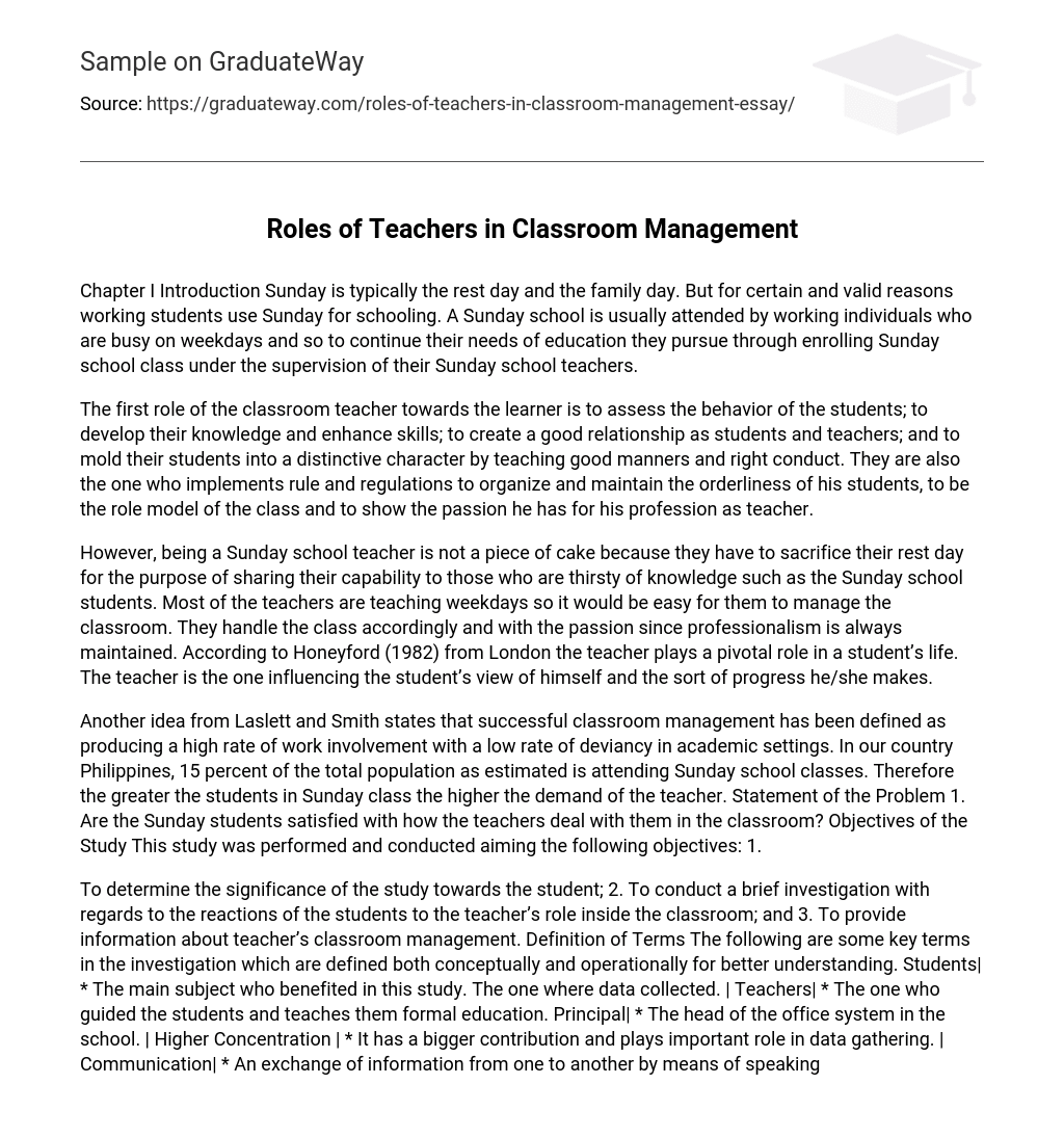 Roles of Teachers in Classroom Management