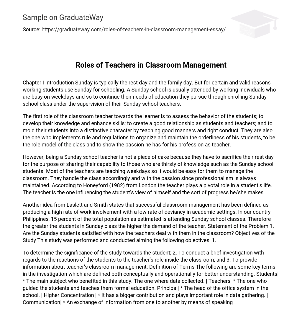  Roles Of Teachers In Classroom Management Essay Example GraduateWay