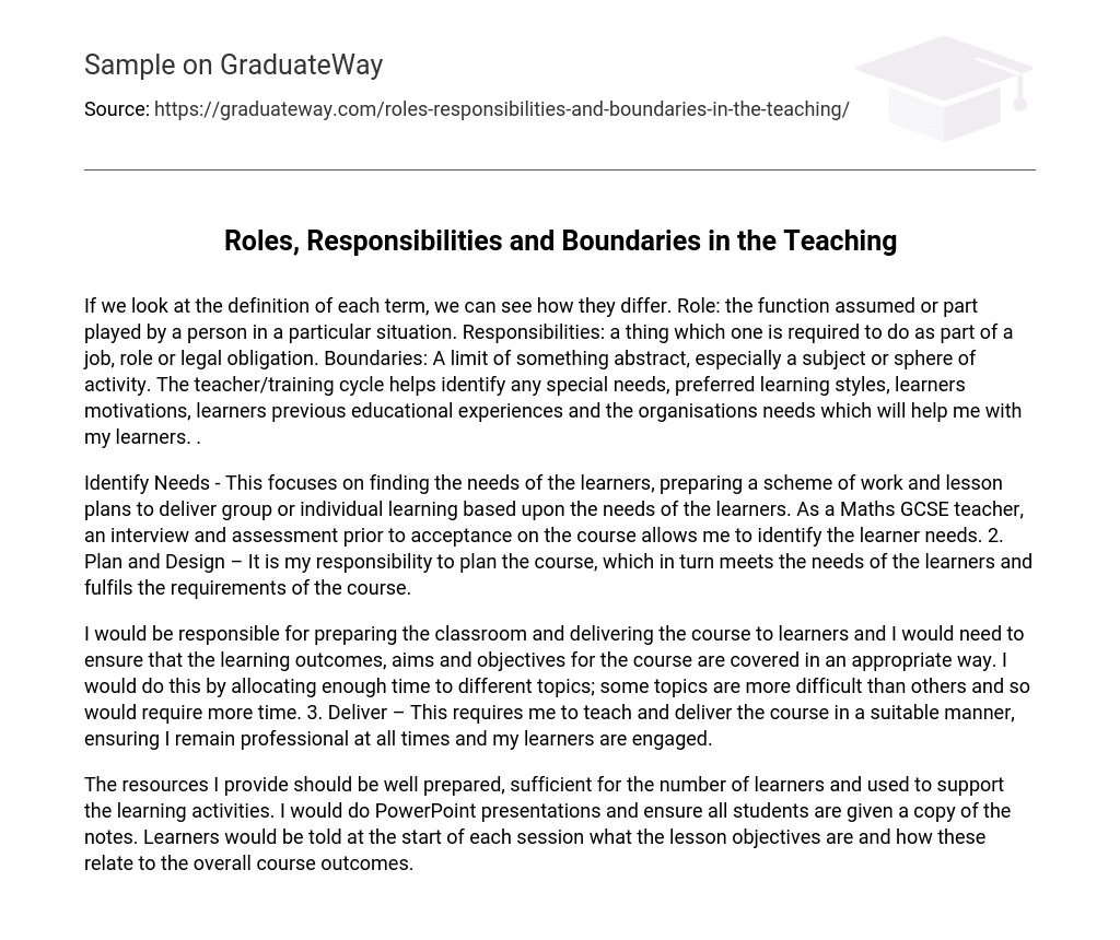Roles, Responsibilities and Boundaries in the Teaching