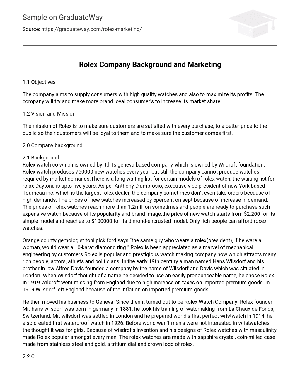 Rolex Company Background and Marketing Analysis