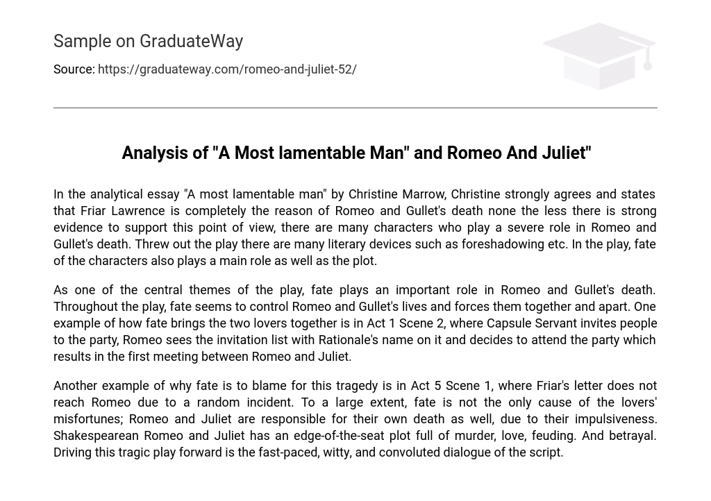 Analysis of “A Most lamentable Man” and Romeo And Juliet”