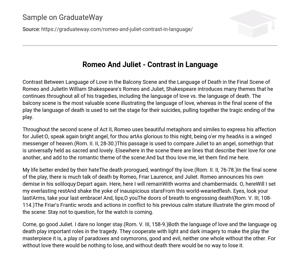 Romeo And Juliet – Contrast in Language
