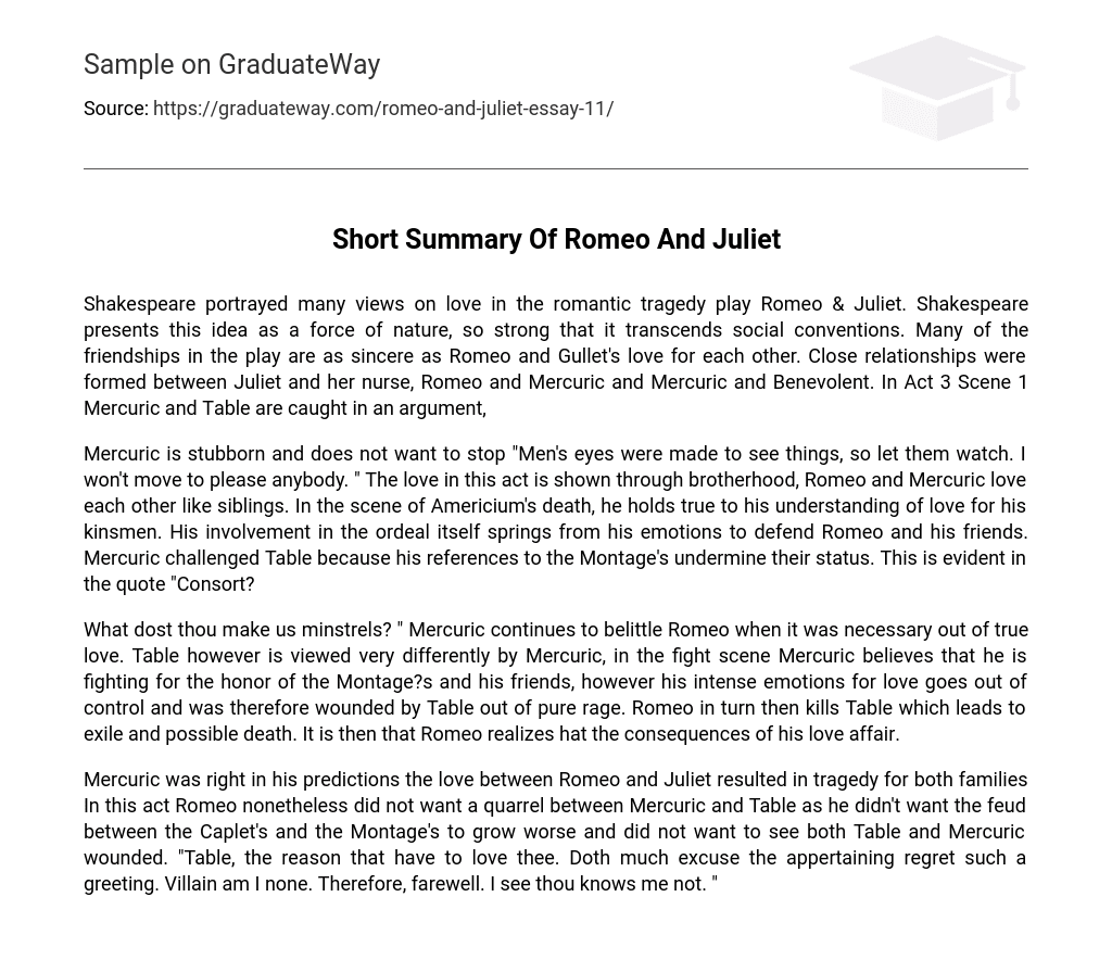 Short Summary Of Romeo And Juliet