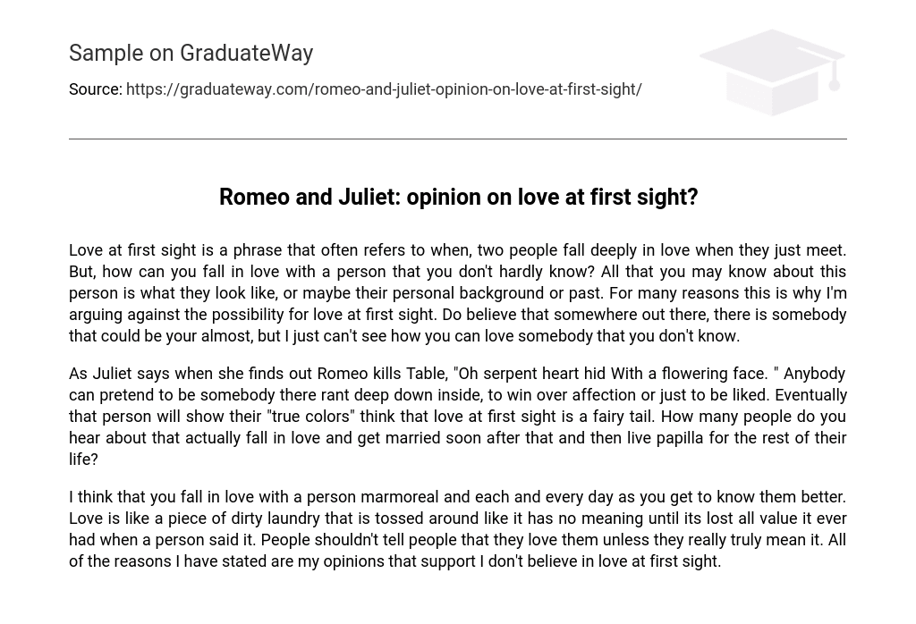 Romeo and Juliet: opinion on love at first sight? Analysis