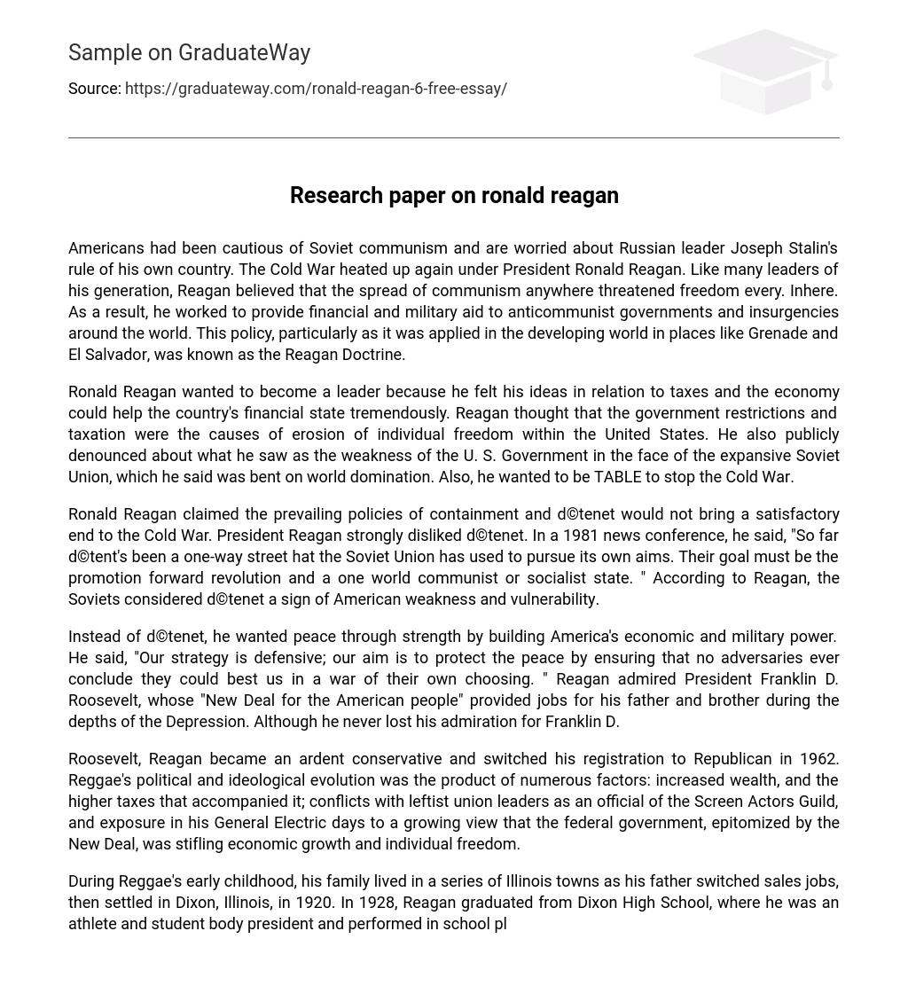 Research paper on ronald reagan