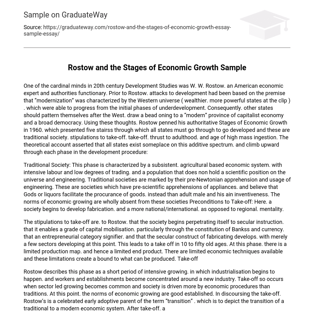 Rostow and the Stages of Economic Growth Sample