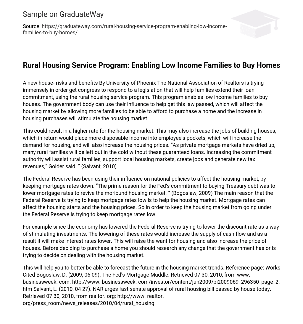 Rural Housing Service Program: Enabling Low Income Families to Buy Homes