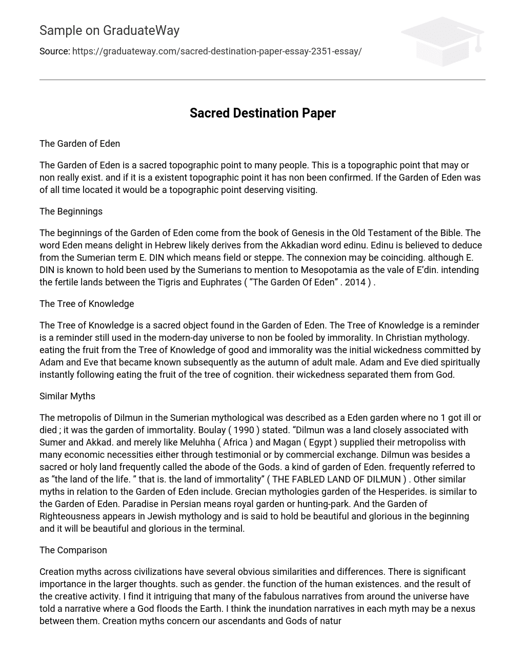 Sacred Destination Paper