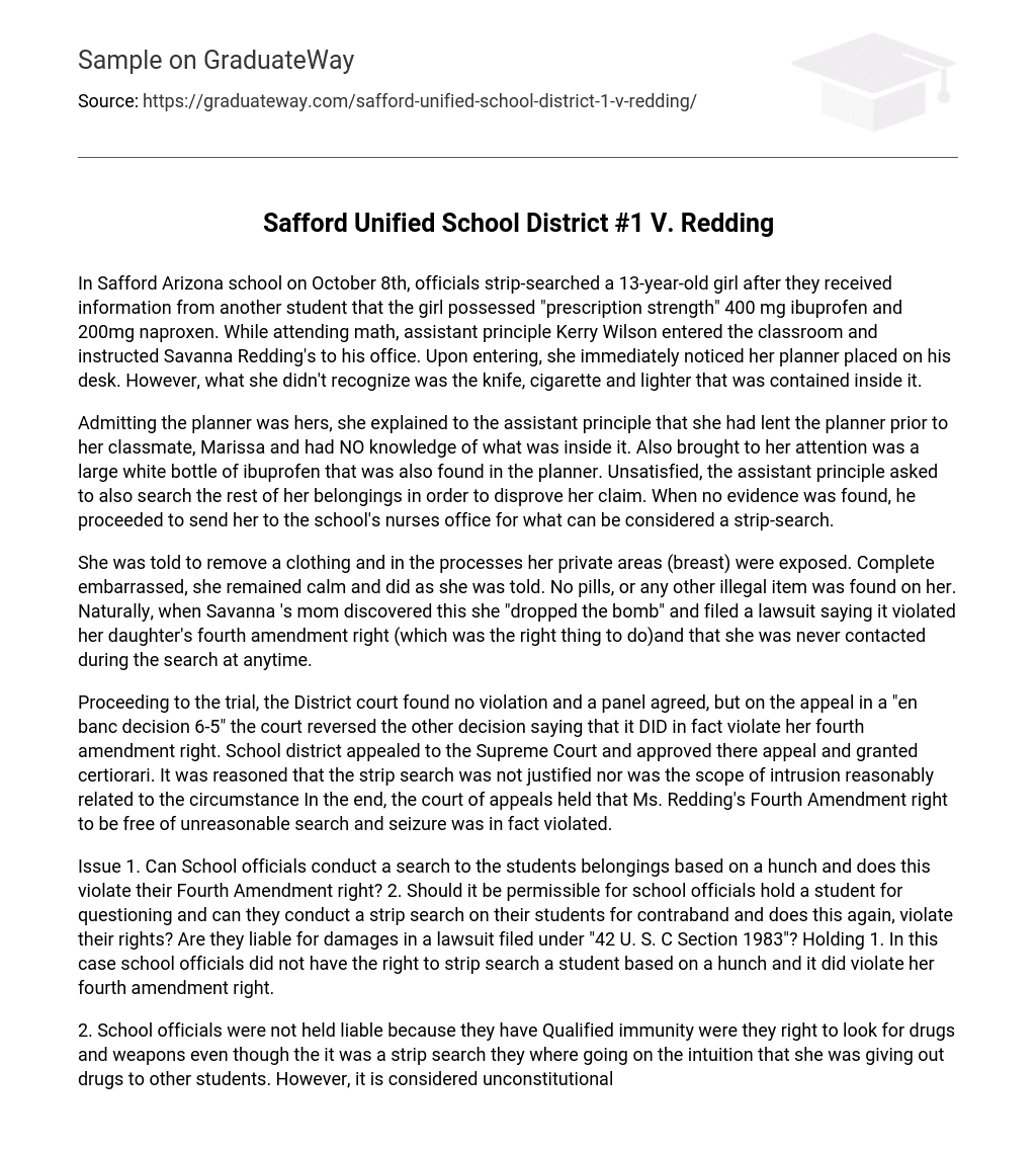 Safford Unified School District #1 V. Redding Short Summary
