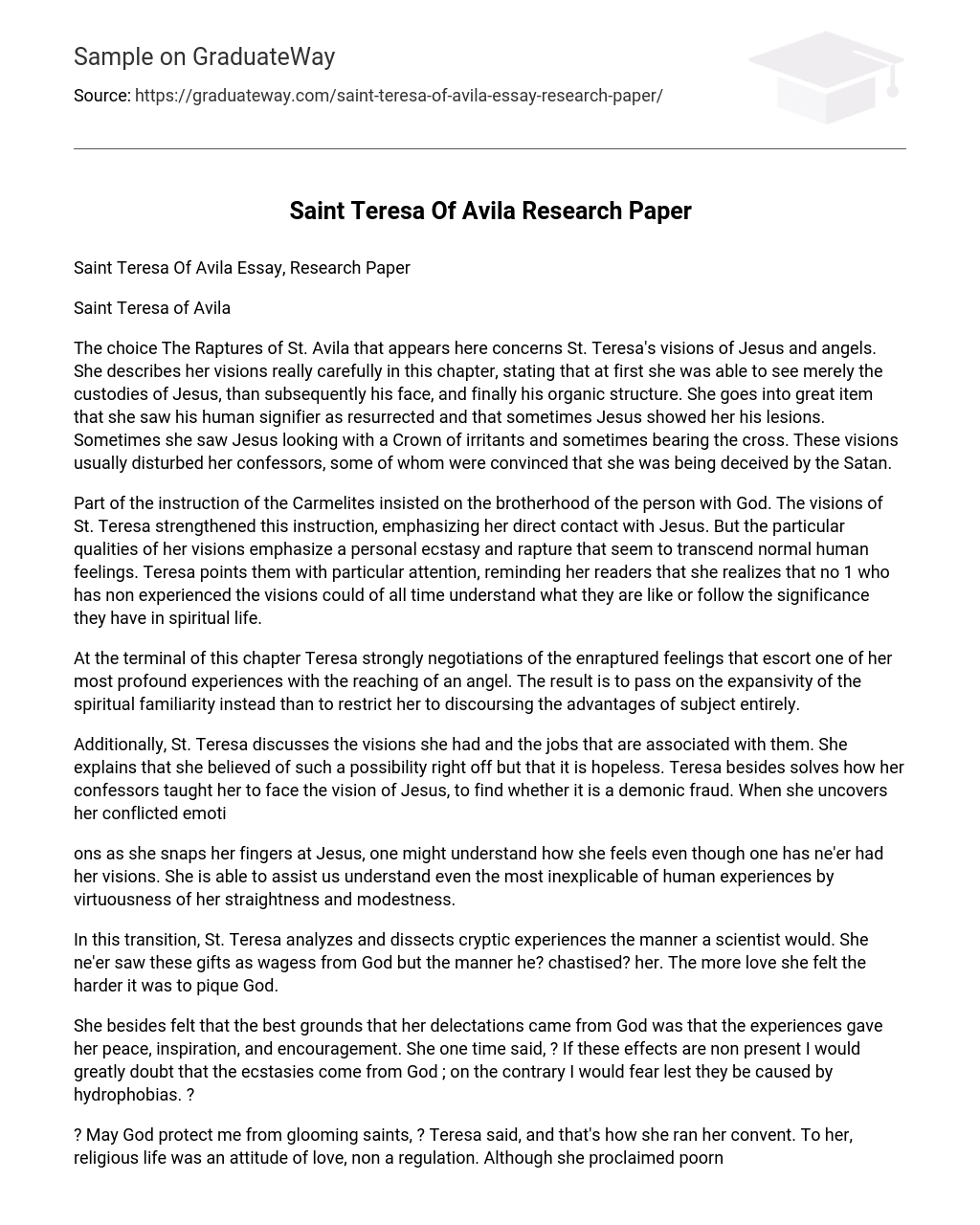 Saint Teresa Of Avila Research Paper