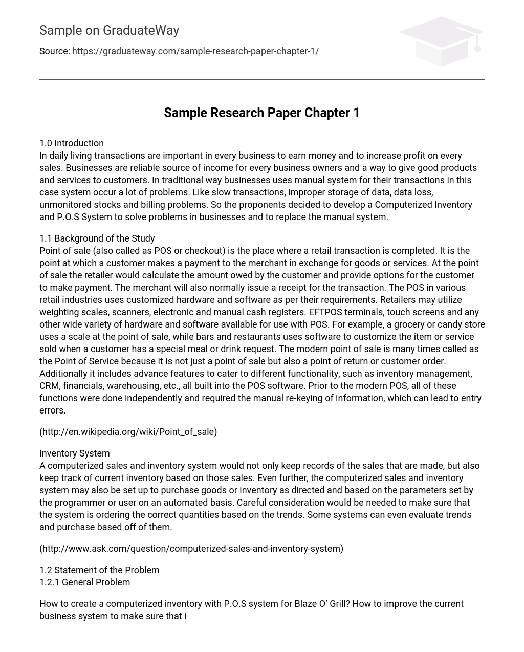Sample Research Paper Chapter 1