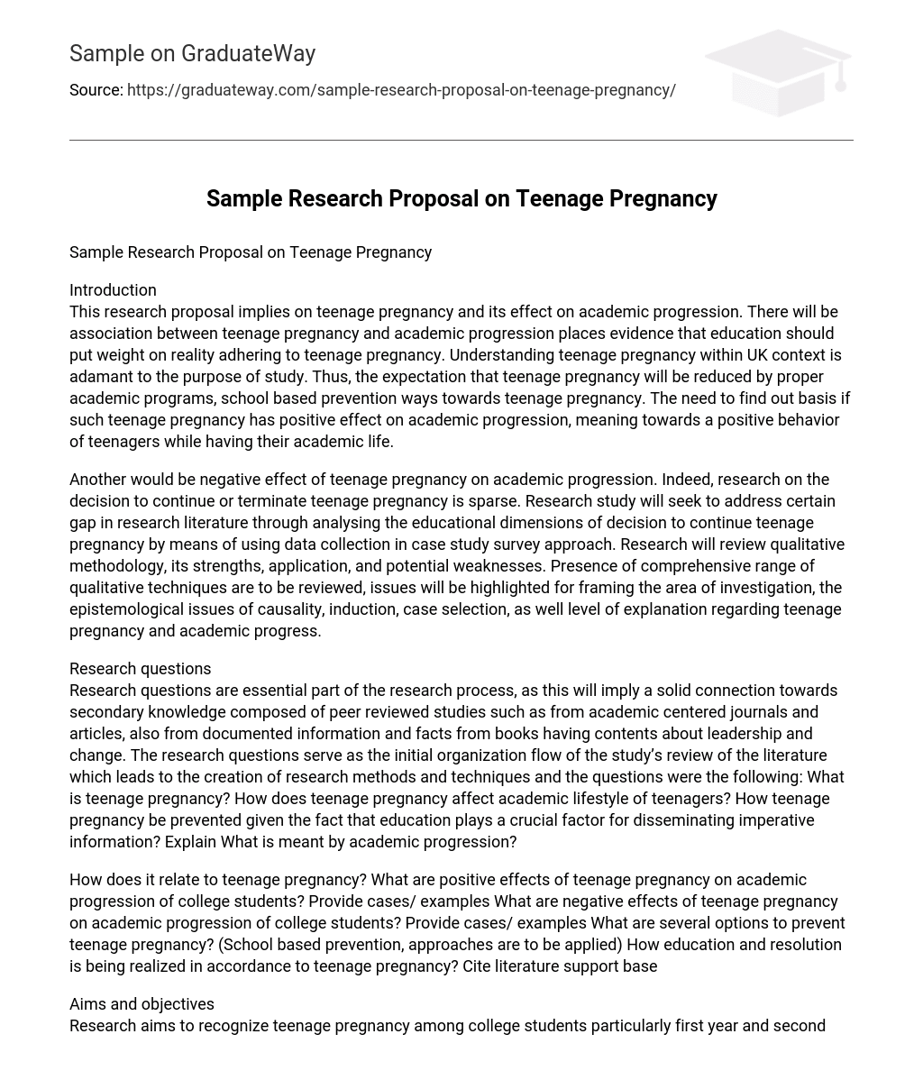 Sample Research Proposal on Teenage Pregnancy