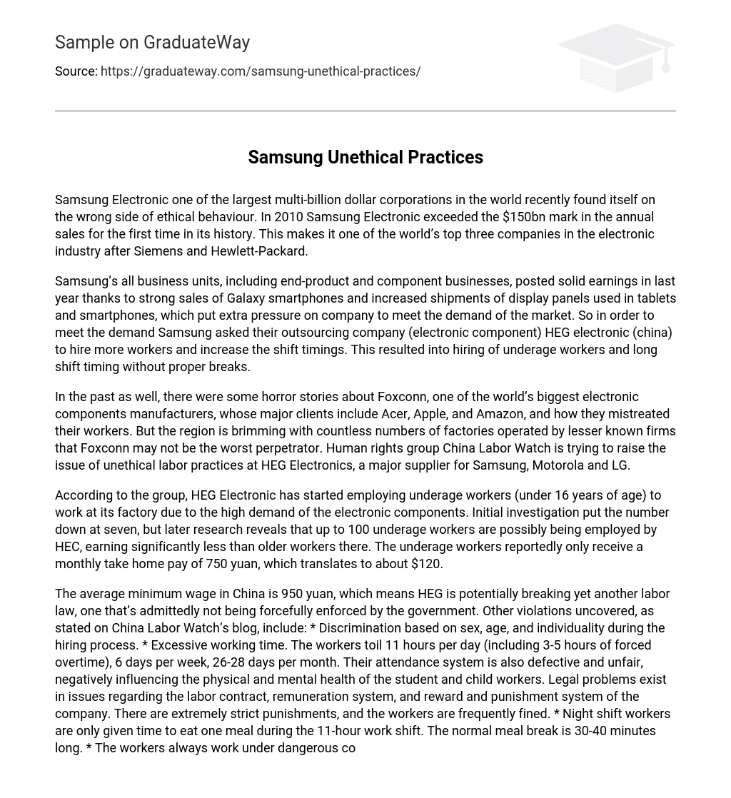 Samsung Unethical Practices
