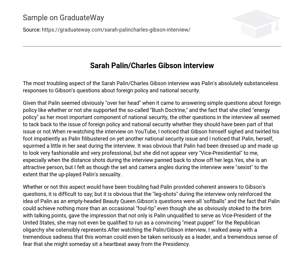 Sarah Palin/Charles Gibson interview