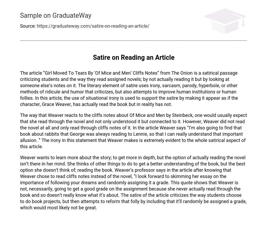 Satire on Reading an Article Analysis
