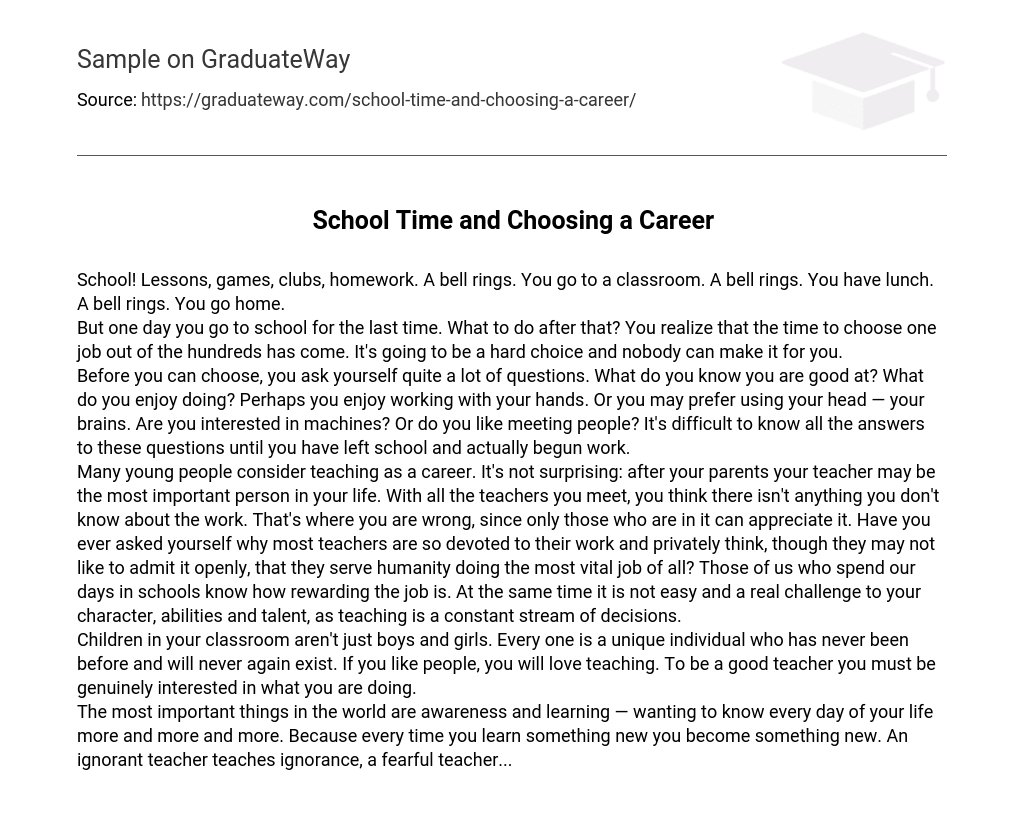 School Time and Choosing a Career