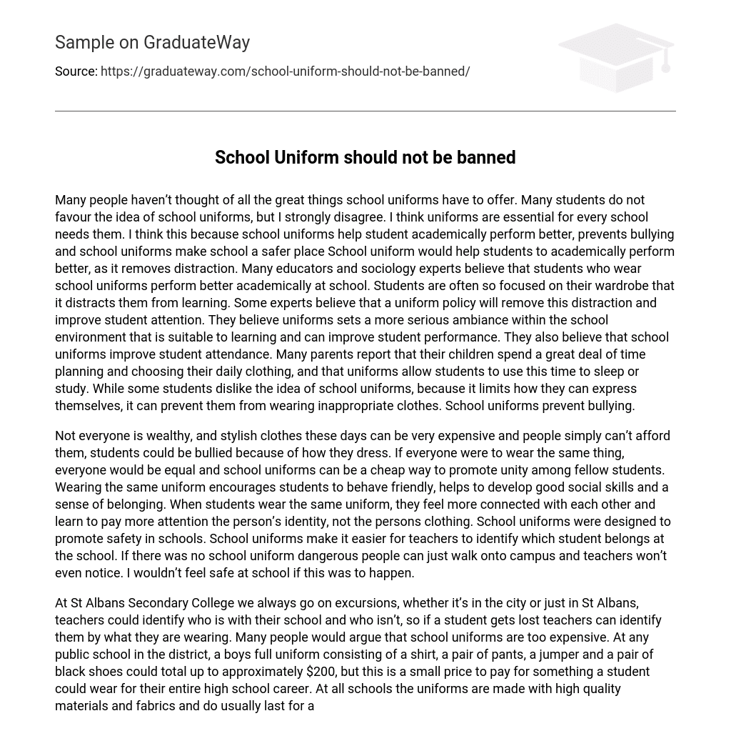 School Uniform Should Not Be Banned Argumentative Free Essay Example 