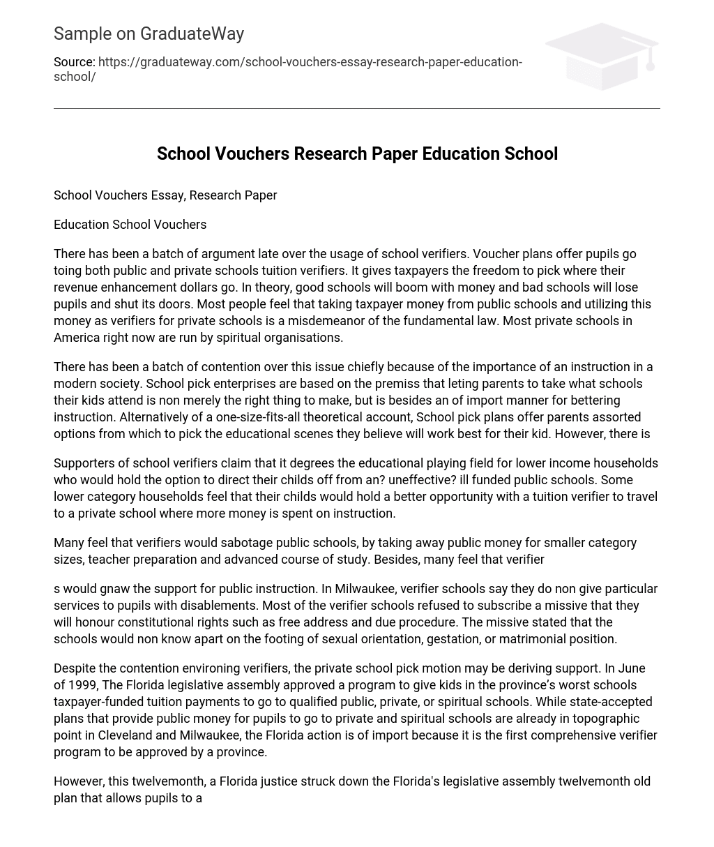 School Vouchers Research Paper Education School