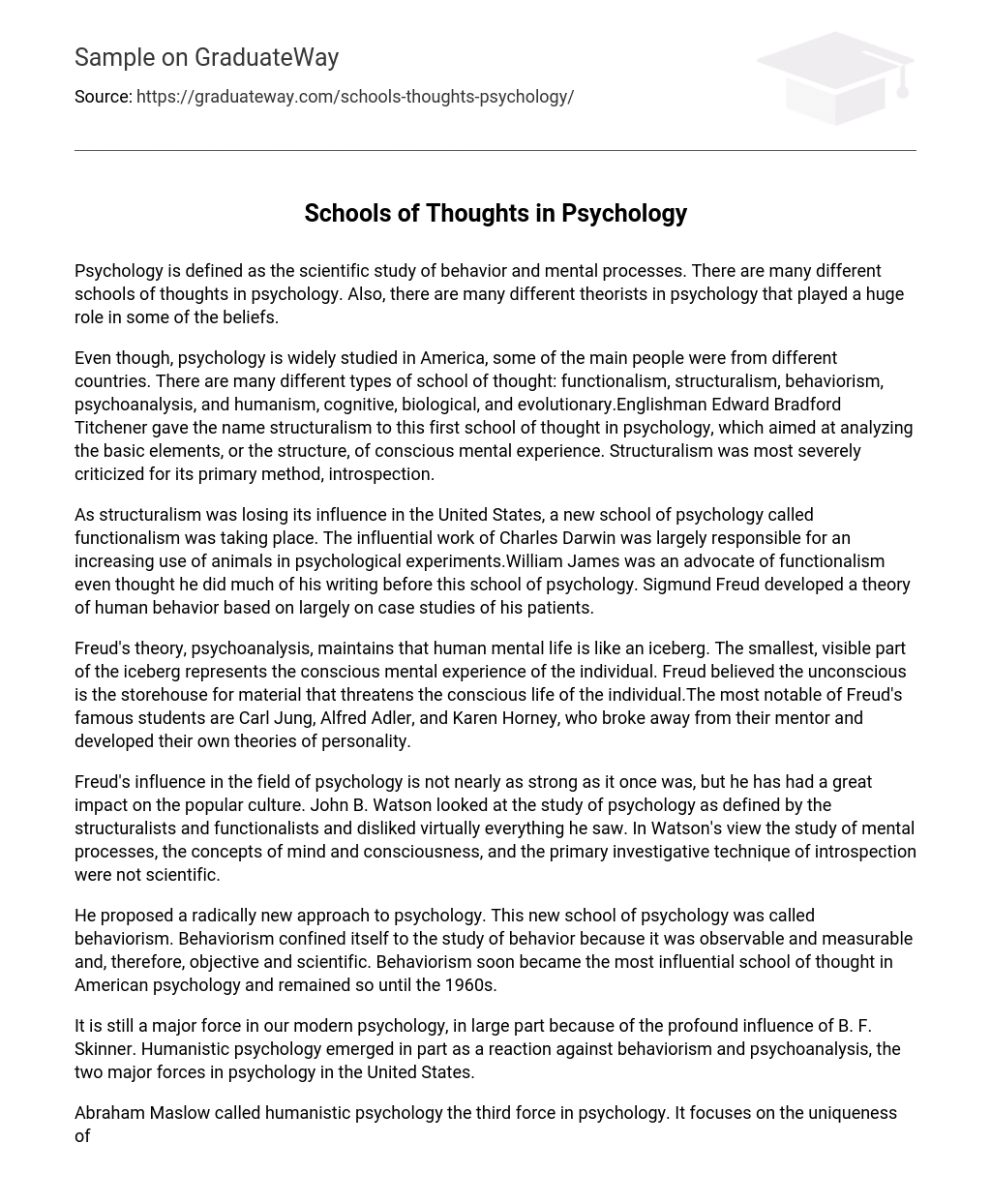 Schools of Thoughts in Psychology