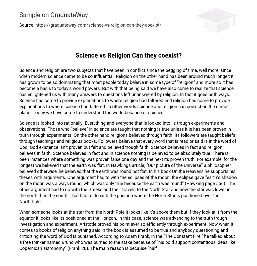 essay on science vs religion