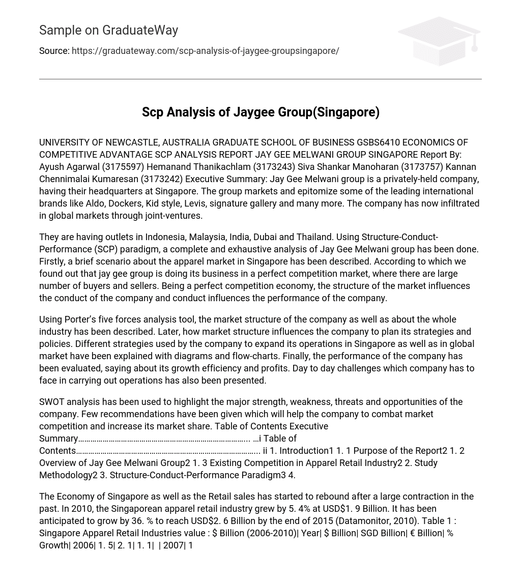 Scp Analysis of Jaygee Group(Singapore)