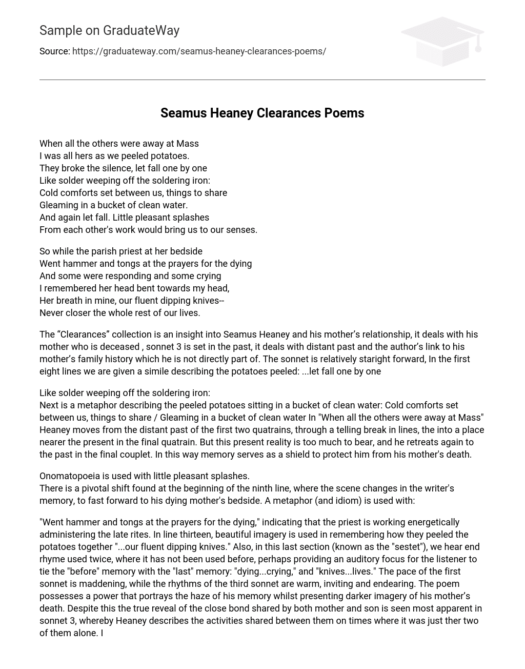 Seamus Heaney Clearances Poems Analysis