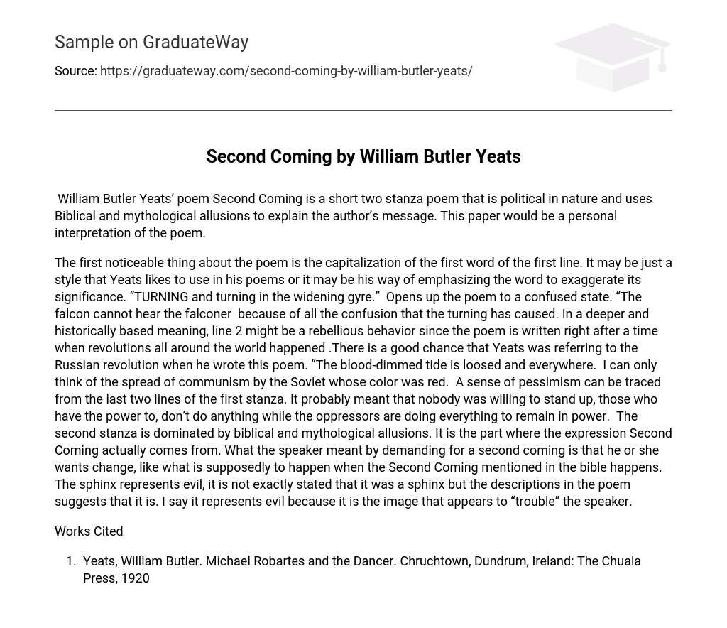 Second Coming by William Butler Yeats Analysis