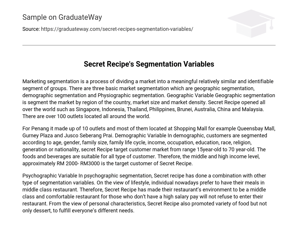 Secret Recipe’s Segmentation Variables