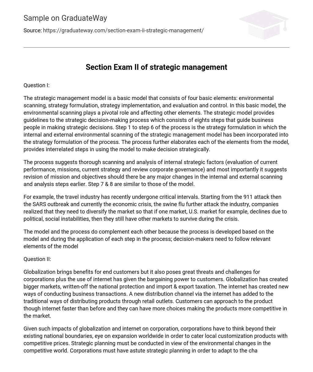 Section Exam II of strategic management