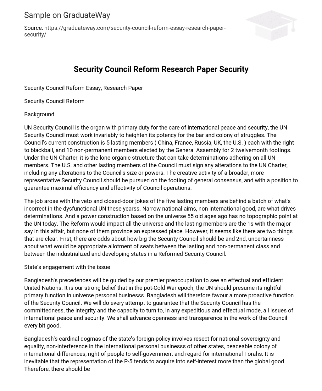 Security Council Reform Research Paper Security