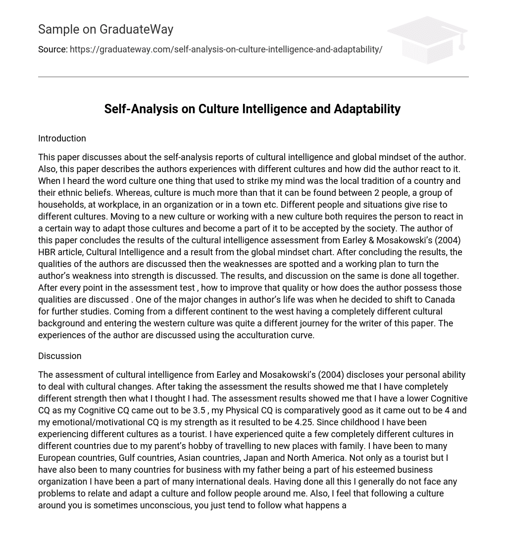 Self-Analysis on Culture Intelligence and Adaptability 