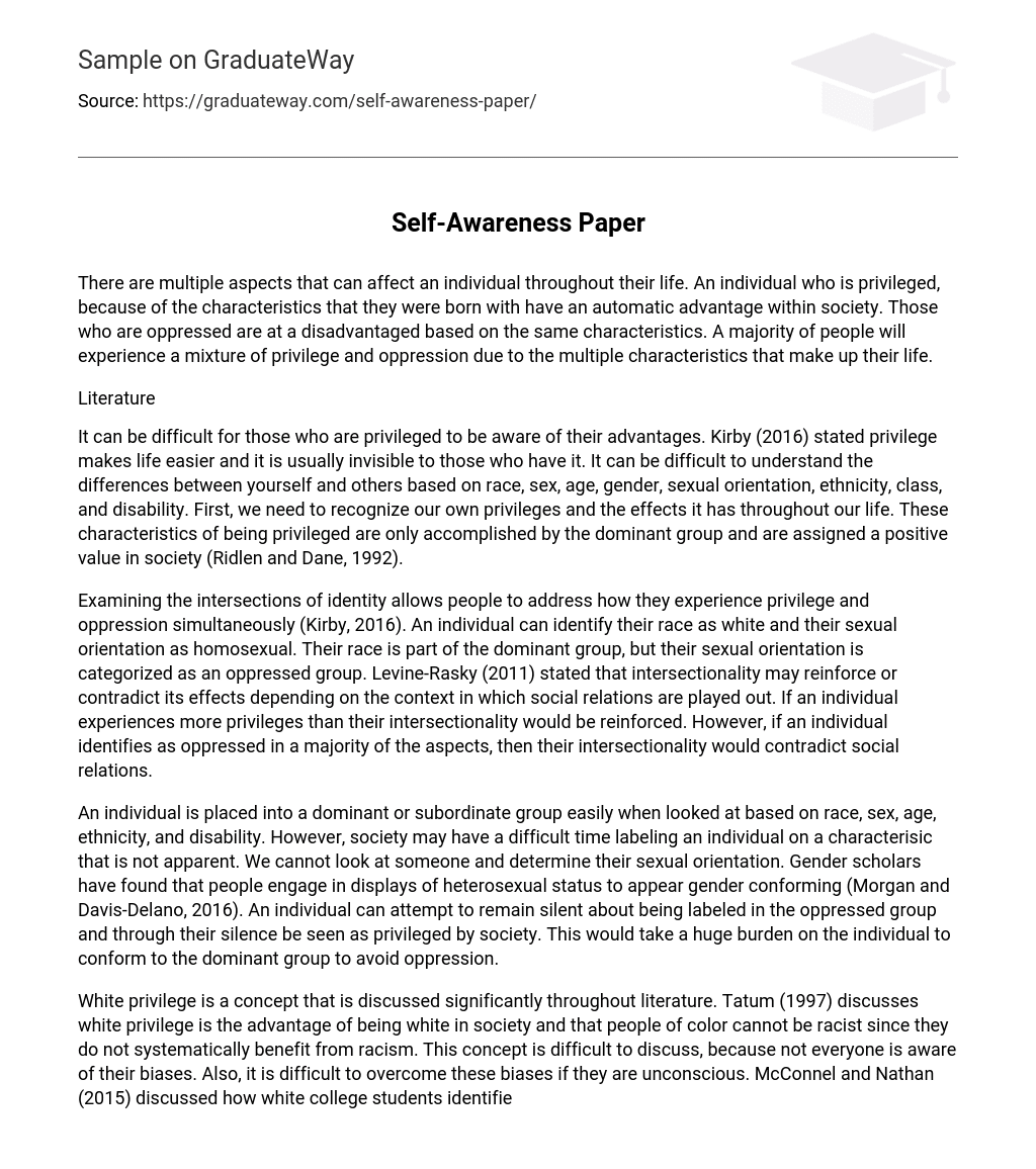 self awareness simple essay